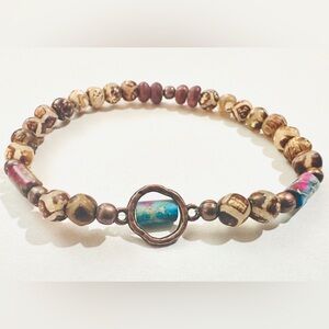 Handcrafted Copper & Tibetan Agate Beaded Bracelet with Shoushan Accents‼️